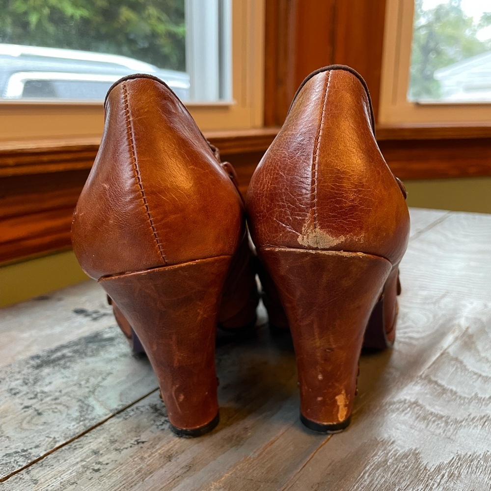 Women's Tan Leather Ankle Booties with Decorative Straps - Picture 7 of 8